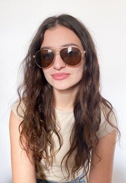 Vintage 90s classic aviator sunglasses in brown / gold
