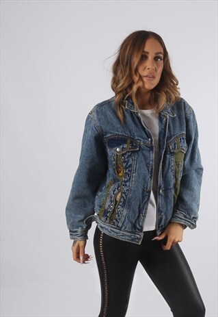 VINTAGE DENIM JACKET BOMBER UK 6 - 8 XS (K9CC)
