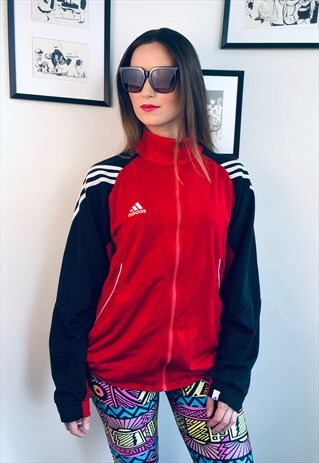 90S ADIDAS RUN JACKET VINTAGE TENNIS VINTAGE RETRO RED BLACK