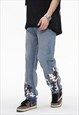 CROSS PATCH JEANS DISTRESSED GRUNGE RELIGION DENIM PANTS 