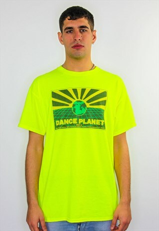 DANCE PLANET CROPPED GRAPHIC PRINT RAVE T-SHIRT NEON GREEN