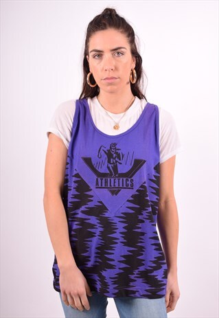 PUMA WOMENS VINTAGE VEST TOP SMALL PURPLE 90'S