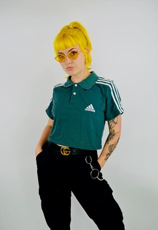 VINTAGE ADIDAS THREE STRIPE REWORKED CROPPED POLO SHIRT