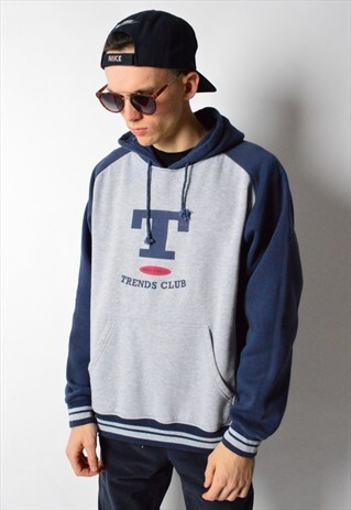 VINTAGE 90S GREY COLOUR BLOCK HOODIE JUMPER