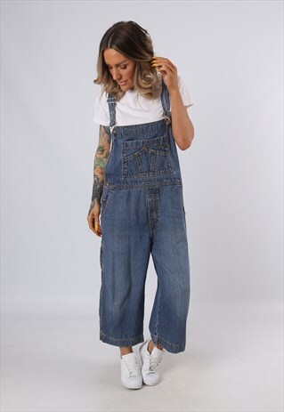 DENIM DUNGAREES VINTAGE WIDE LEG 3/4 LENGTH UK 16 (3DS)