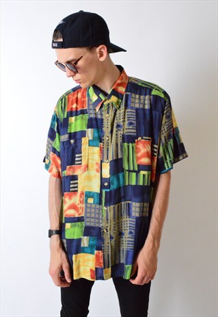 VINTAGE 90S COLOURFUL ABSTRACT SHORT SLEEVE SHIRT