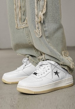 Star patch sneakers chunky sole skater shoes in white 