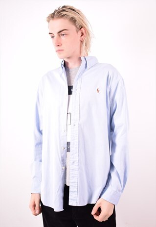 RALPH LAUREN MENS VINTAGE SHIRT LARGE BLUE 90S