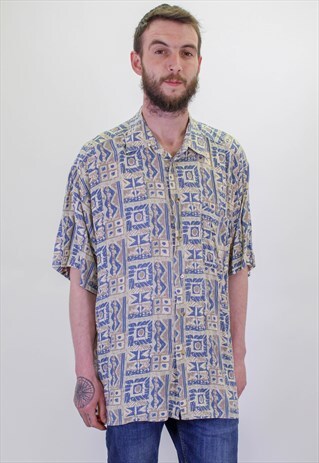 VINTAGE CRAZY ABSTRACT FESTIVAL PATTERN FESTIVAL SHIRT XL