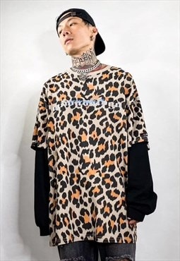 Leopard fake 2 sleeve tee long animal print bleached sweat