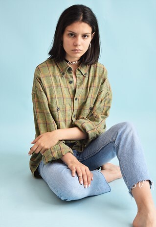 90'S RETRO CHECKED OVERSIZED DADS SHIRT TOP
