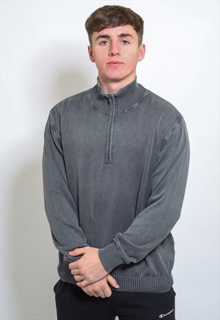VINTAGE MARLBORO 1/4 ZIP SWEATER IN GREY LARGE