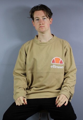 VINTAGE ELLESSE CREWNECK SWEATSHIRT IN BROWN WITH PRINTED LO