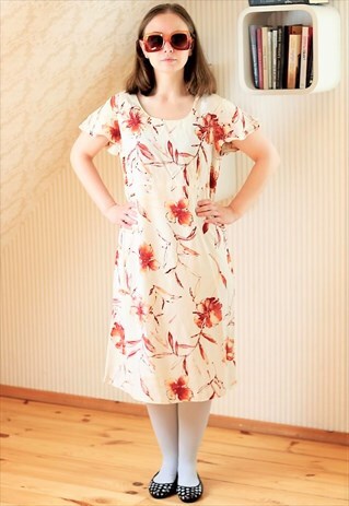 BEIGE DRESS WITH ORANGE FLOWERS