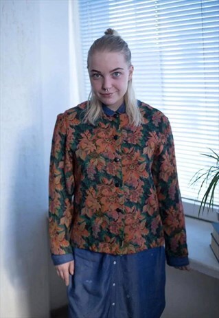 VINTAGE 80'S MULTICOLOUR FLOWER PRINT JACKET