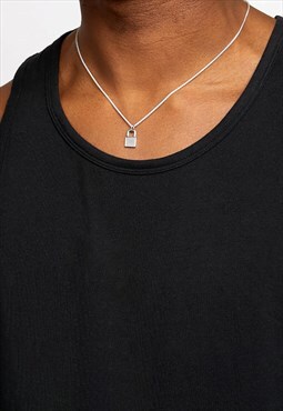 Women's 24" Small Padlock Pendant Necklace Chain - Silver