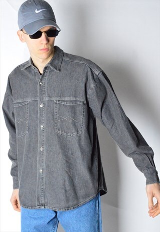 VINTAGE 80S GREY DENIM LONG SLEEVE SHIRT