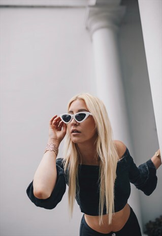WHITE THIN CAT EYE SUNGLASSES '"CAMILLA"