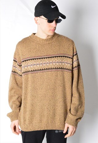 VINTAGE 90S BEIGE CAMEL KNIT WOOL BLEND JUMPER