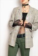 VINTAGE OVERSIZED BLAZER 80S PREPPY PLAID JACKET IN BEIGE