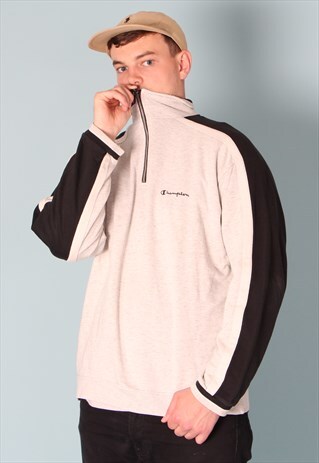 CHAMPION WHITE GREY 1/4 ZIP SWEATSHIRT