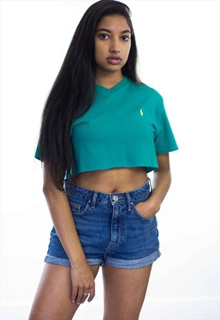 VINTAGE REWORKED POLO RALPH LAUREN CROP TOP LOGO 90S L 3.4