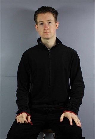 VINTAGE PRADA 1/4 ZIP SWEATSHIRT JUMPER IN BLACK WITH RUBBER
