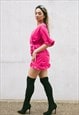 JUSTYOUROUTFIT FRILL SLEEVE WRAP MINI DRESS HOT PINK