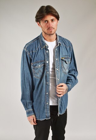 VINTAGE WRANGLER DENIM SHIRT DARK BLUE