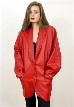 Vintage 80s Red Leather Jacket with Red Lip Buttons