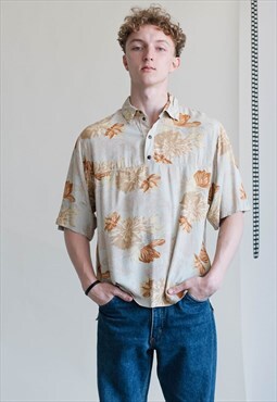 Vintage 90s Artsy Floral Pullover Half Button Men Shirt In L
