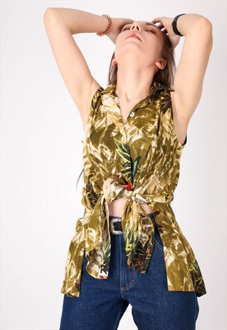 VINTAGE PATTERN SLEEVELESS SHIRT NS1056