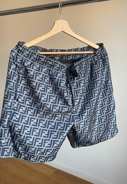 FENDI Swimwear Blue Logo Shorts 