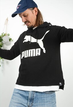 Vintage 90s Puma Hoodie in Black Printed Design