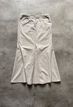 Vintage Y2K 00s corduroy maxi skirt in beige