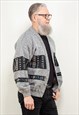 VINTAGE 90'S MEN AZTEC PATTERN CARDIGAN IN GREY