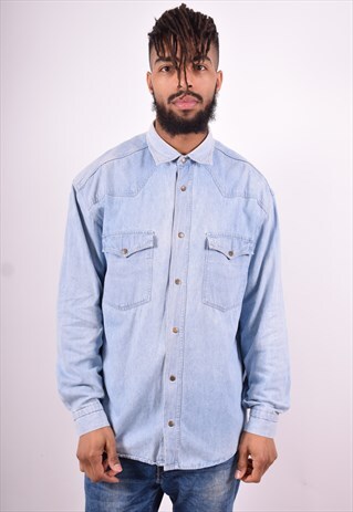 MENS VINTAGE DENIM SHIRT LARGE BLUE 90'S