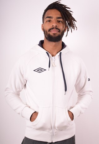 UMBRO MENS VINTAGE HOODIE JACKET SMALL WHITE 90S