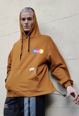 Oversize Master slogan hoodie cash print top in brown