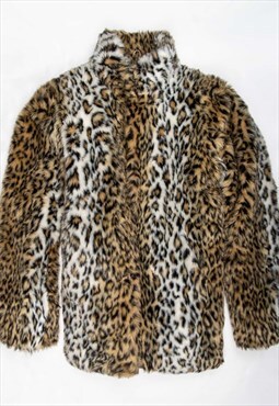 Leopard print coat brown/white/black faux fur oversized fit 