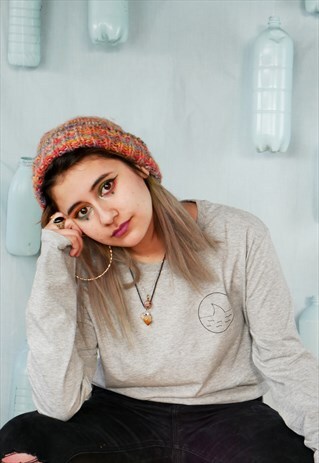 ORGANIC LONG SLEEVE T-SHIRT IN GREY WITH SHARK PRINT