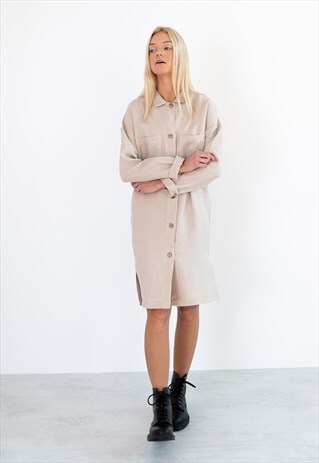 IRIS LINEN SHIRT DRESS / LONG SLEEVE MIDI DRESS