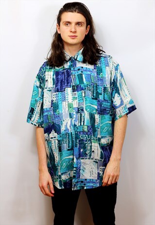 1990'S VINTAGE OVERSIZED ABSTRACT PRINT SHIRT