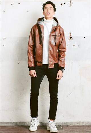 VINTAGE 90S HOODED FAKE LEATHER JACKET