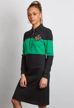 VINTAGE 90'S RALPH LAUREN BLACK & GREEN POLO SHIRT DRESS