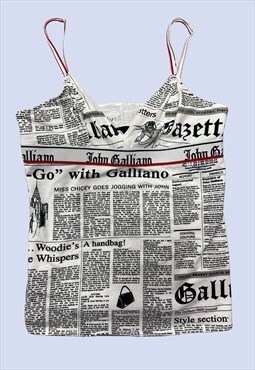 00s Newspaper Vest Top Cotton Strappy