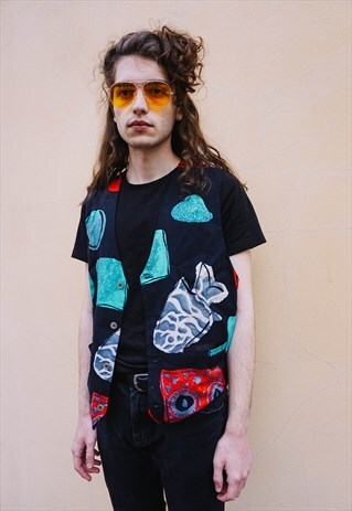 VINTAGE ABSTRACT PATTERNED COLORFUL VEST