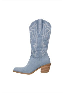 Embroidery Mid-Calf Cowboy Boots