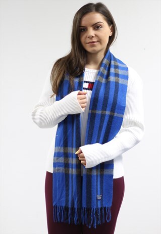 VINTAGE CASHMERE CHECKED SCARF BLUE-AS167