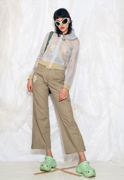 Vintage Y2K Wide Leg Cargo Trousers in Beige